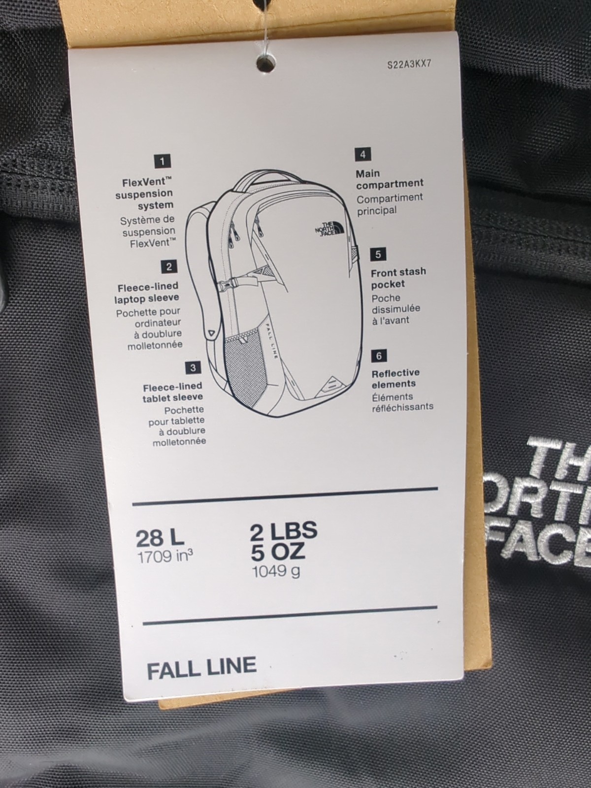 NWT The North Face Fall Line Backpack Daypack Hiking Laptop School Black W/ Logo