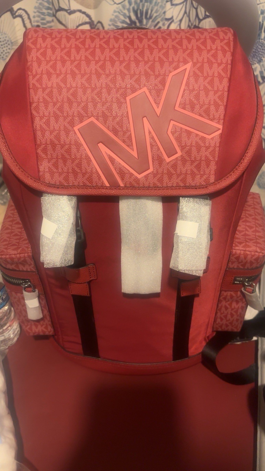 Michael Kors Red Logo Backpack Adjustable Strap Inner Pockets Unisex Designer