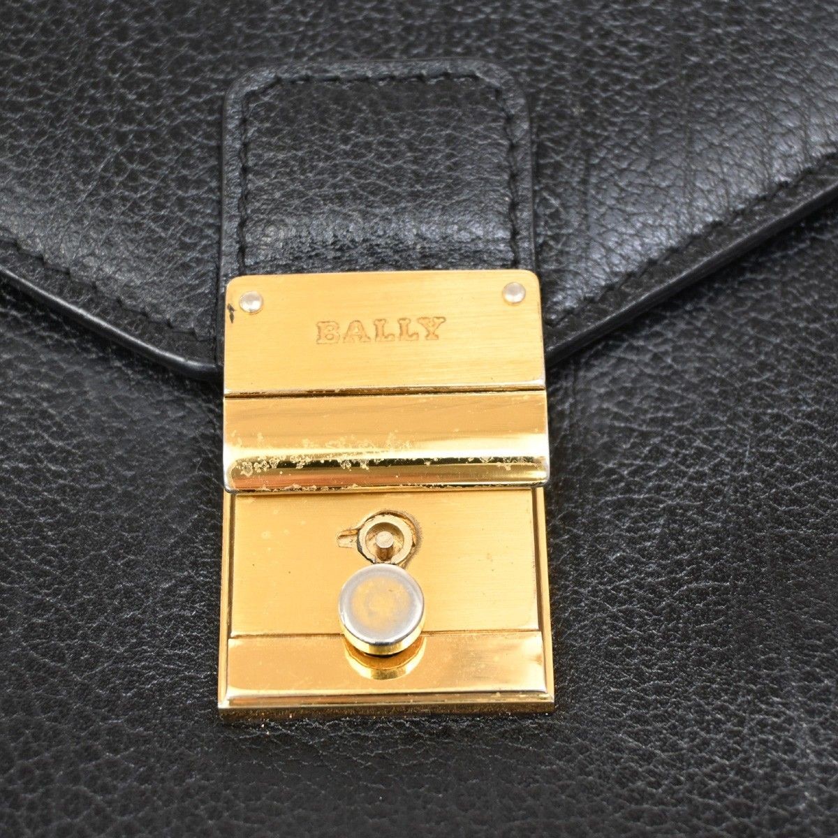 BALLY Business Bag Handbag Black Leather Classic Elegant Vintage 27x40x4cm