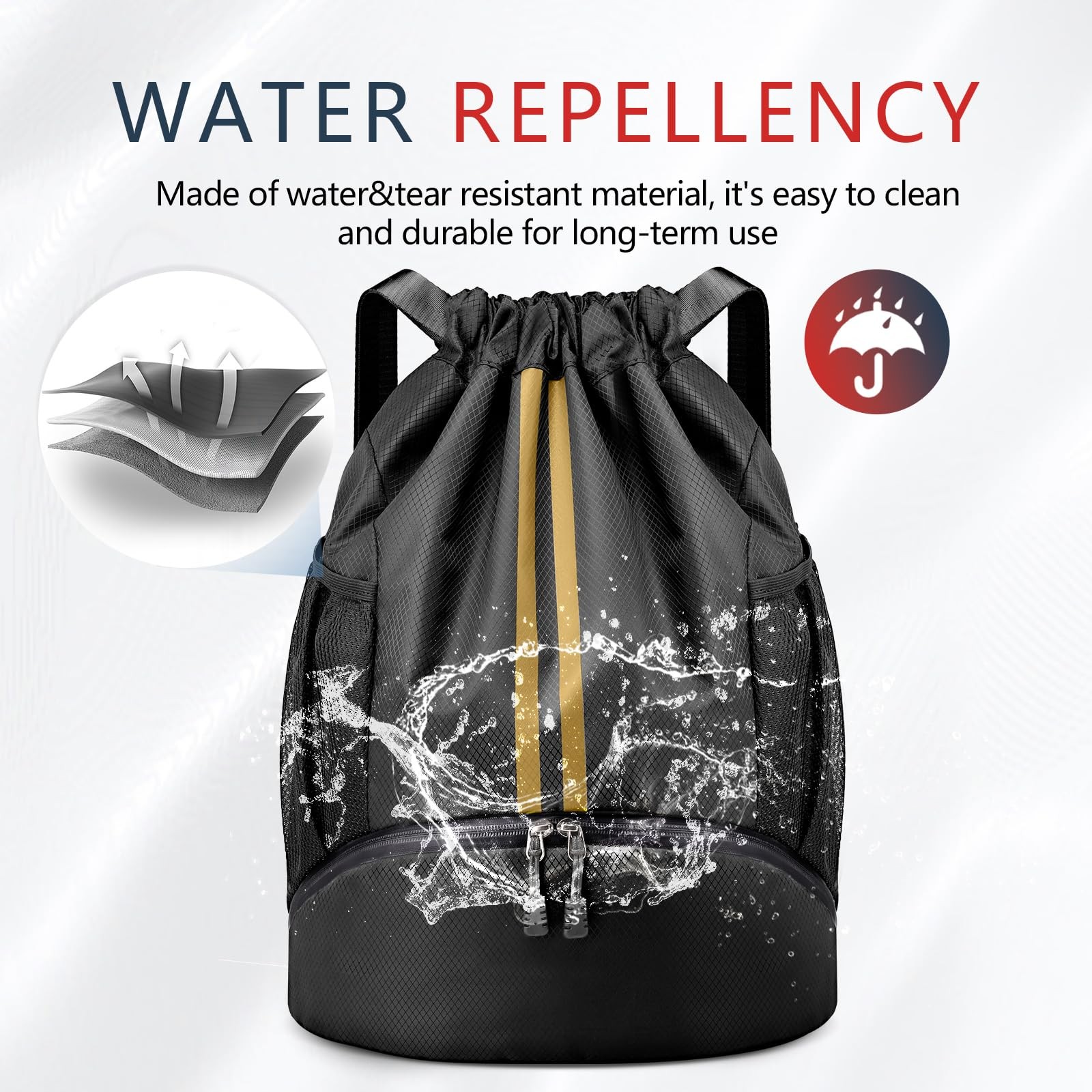 Drawstring Backpack 12.5×18.5in Water-Resistant Gym Bag for Soccer, Swim