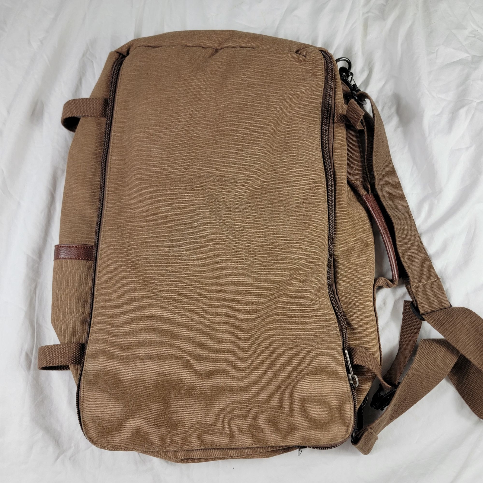 Witzman Canvas Backpack Travel Rucksack Multi Pocket Large Capacity Brown