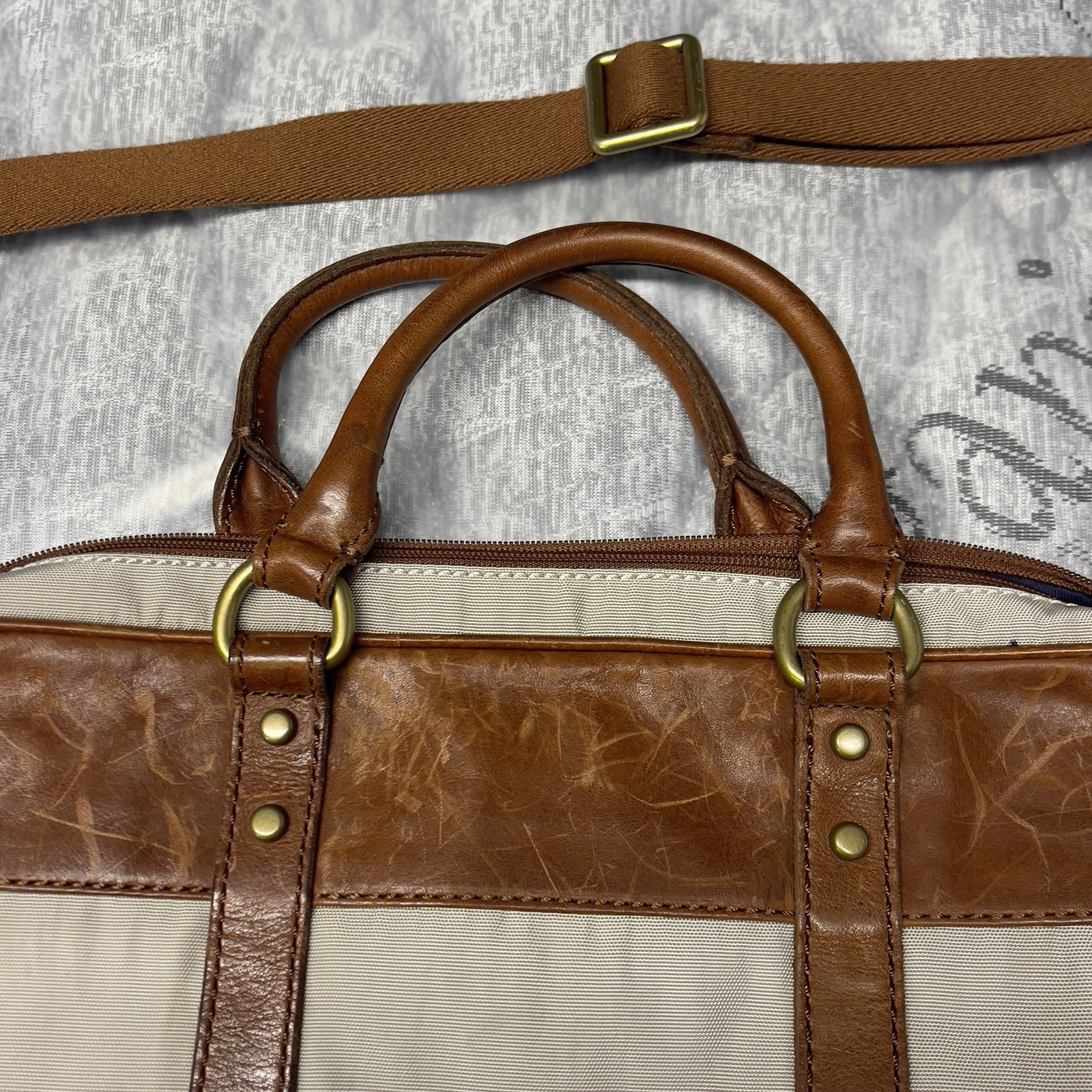 Fossil estate document Messenger Bag Shoulder Bag Leather Handles Twill Leather