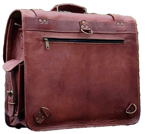 18″ Men Brown Leather Laptop Briefcase Shoulder Messenger Crossbody Backpack Bag