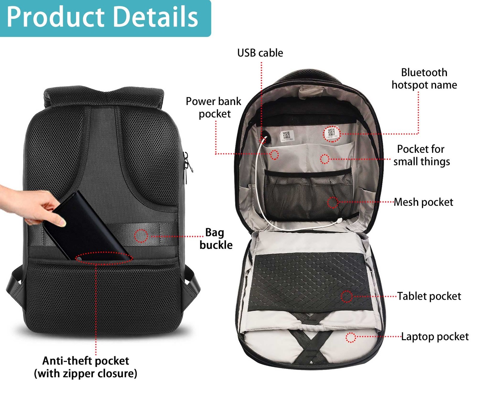 Smart Bluetooth LED Backpack with Colorful LED Sign Panel and Programmable, D…