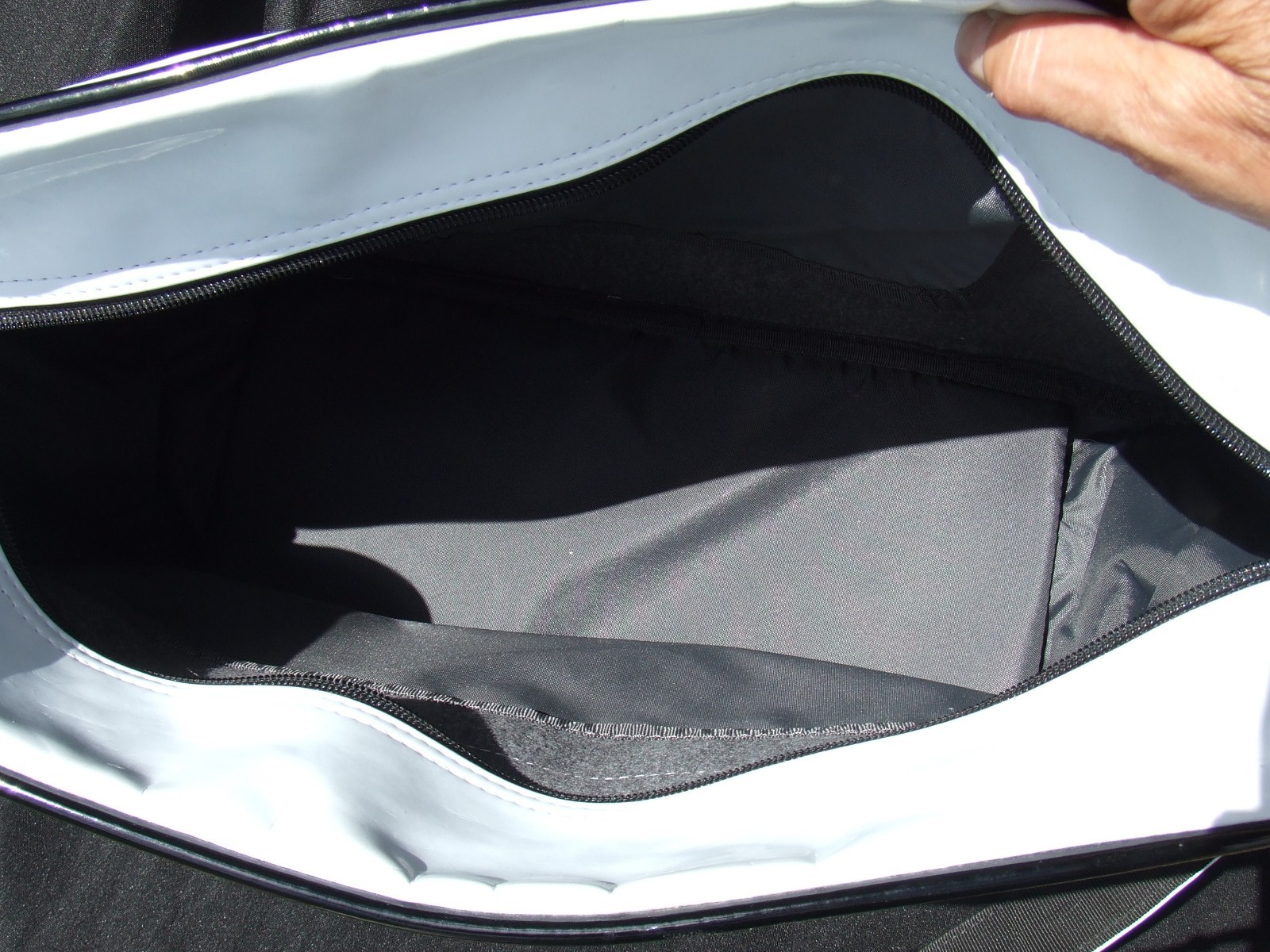 Vintage 90s Nike Patent Leather Messenger Bag Side Body White Black Swoosh Sport