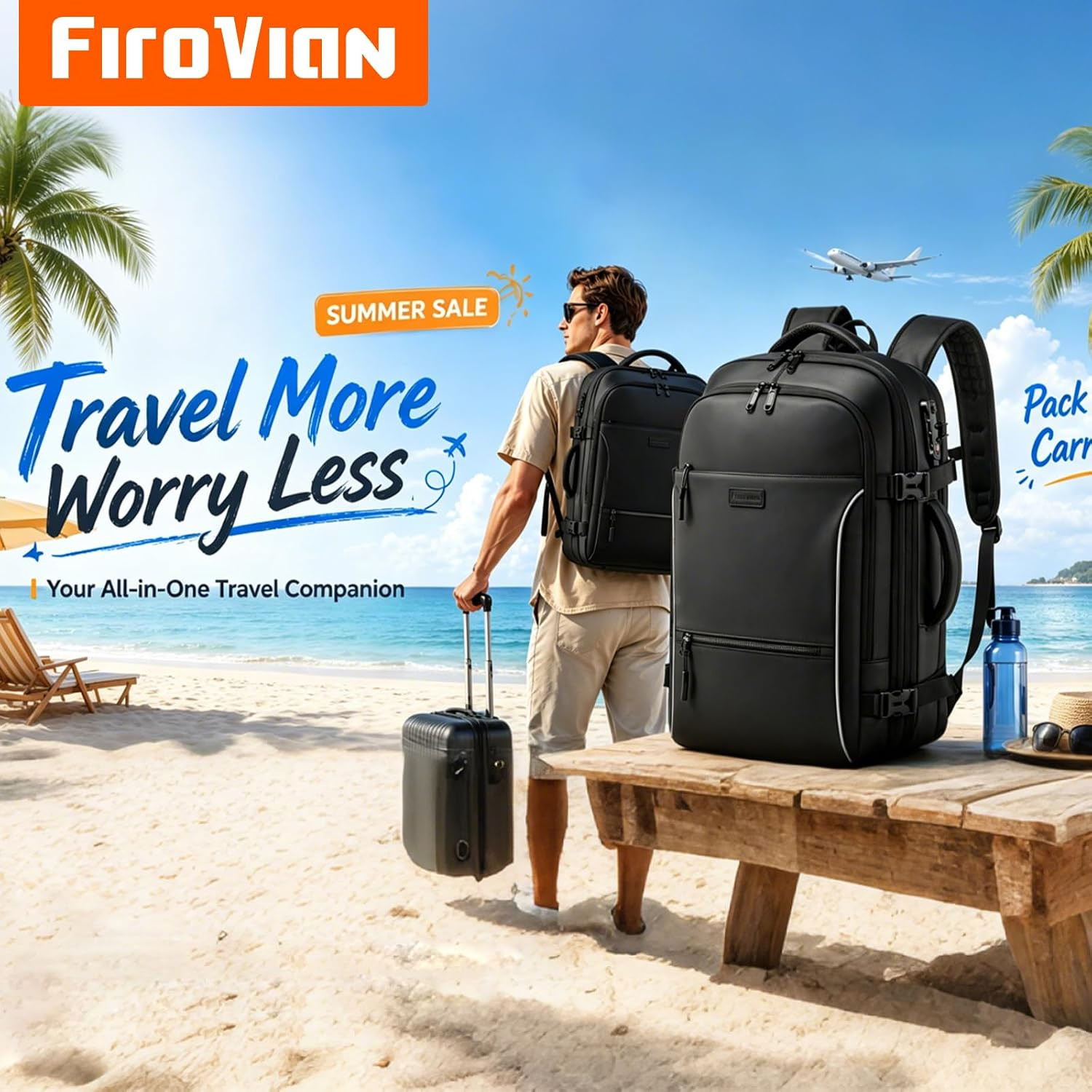 Vacuum Backpack Travel, 70L Expandable Carry on Backpack with Compression System