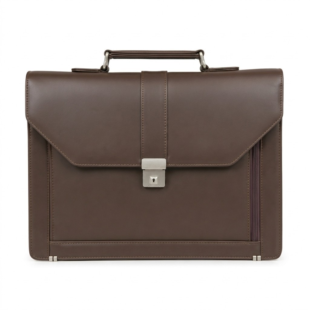 Brown Leather Executive Briefcase Push Lock Flap Mens Laptop Business Lawyer Bag