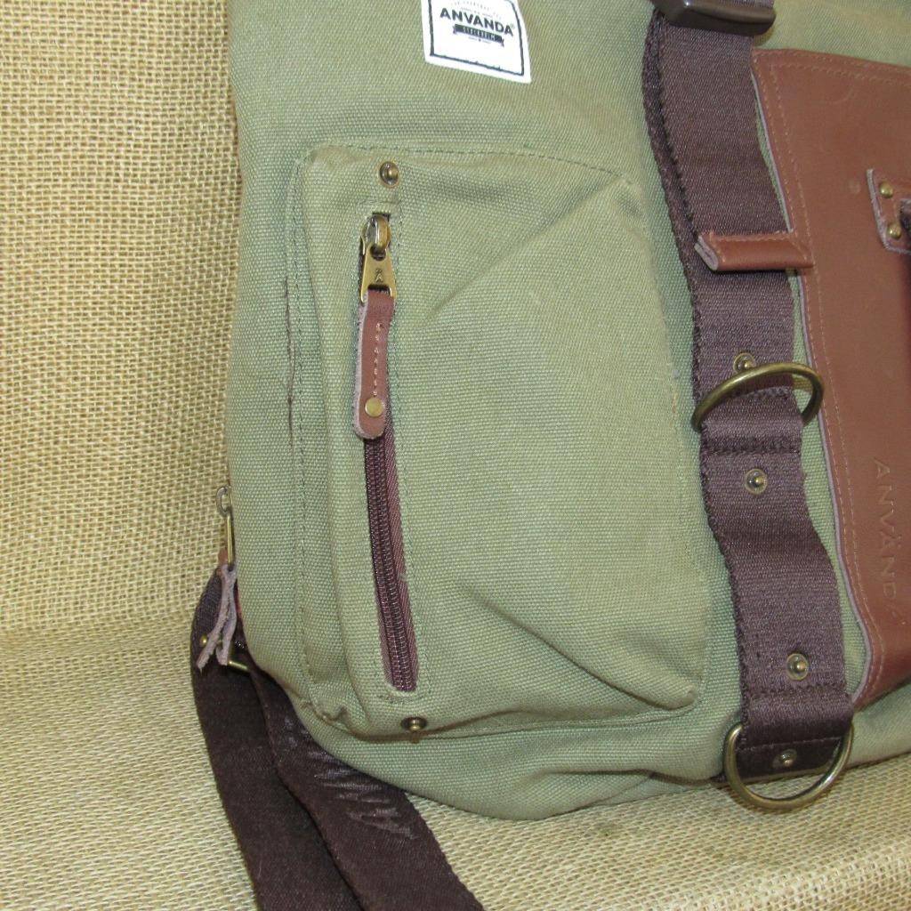 ANVANDA Green / Brown Men’s Backpack Zip Buckle Adjustable Strap Inner Pockets