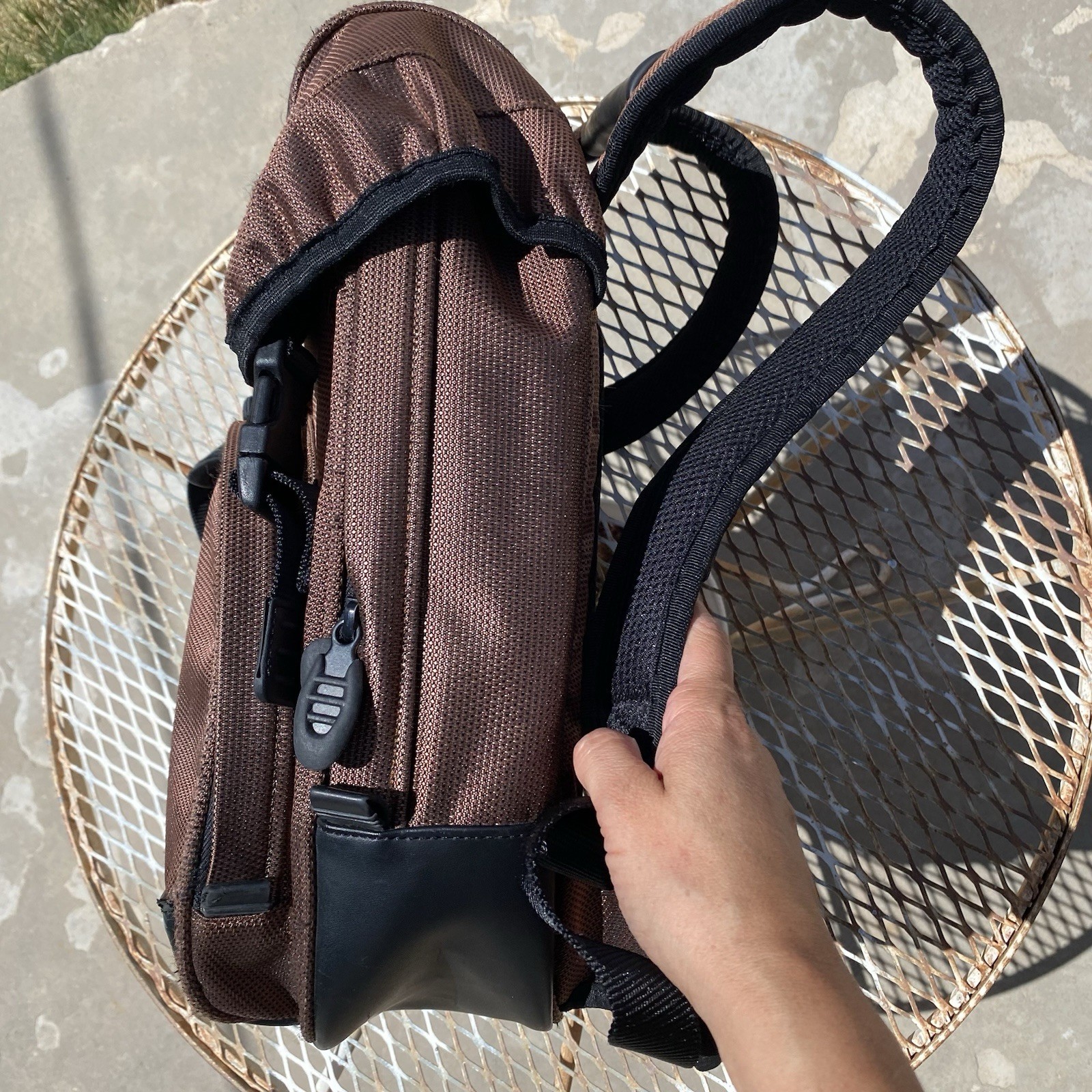 Tumi T2 Backpack Copper Ballistic Nylon & Leather Bottom Padded Straps