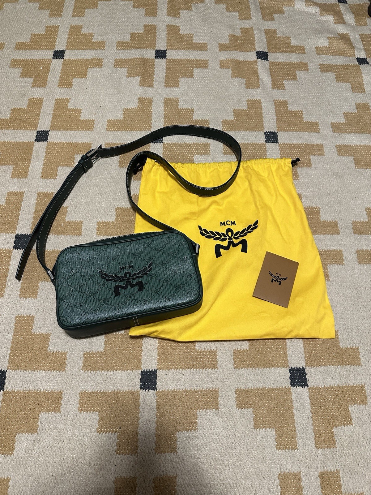 MCM Himmel Crossbody Bag | Green | Unisex | Leather and Canvas
