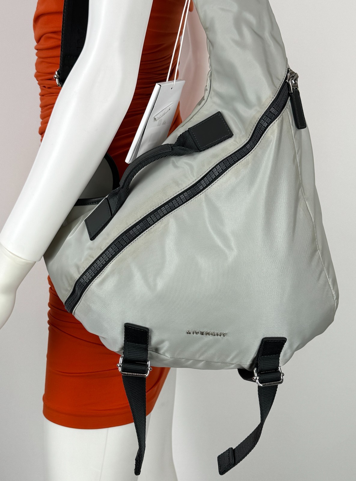 $1,200 Givenchy NWT Auth Gray G Zip Triangle Bag Backpack Handle Adjust AS IS