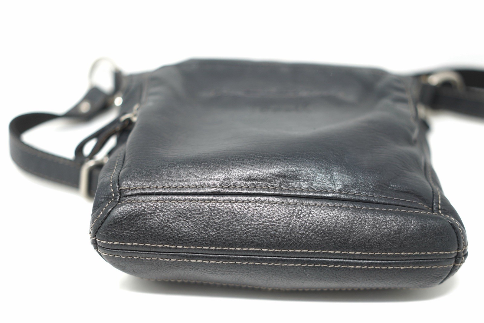 Fossil Black Genuine Pebbled Leather Crossbody Organizer Messenger Bag Purse