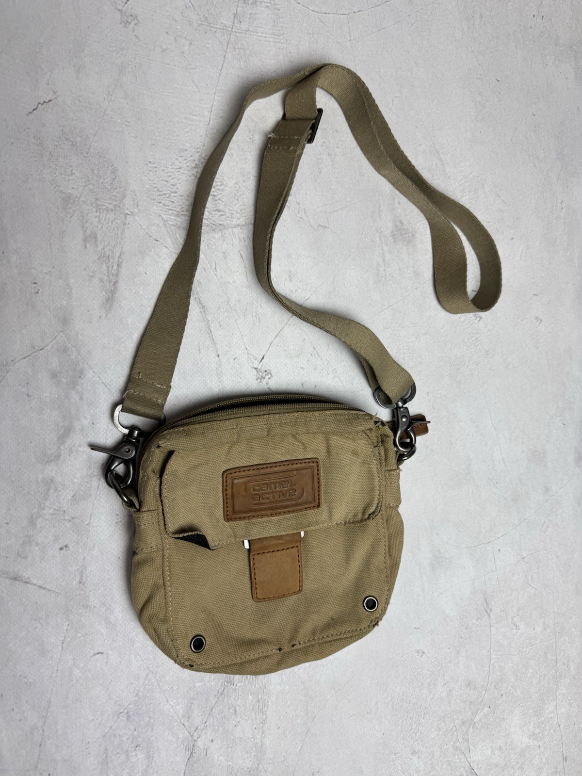 Camel Active Crossbody Bag Khaki Canvas Shoulder Bag Adjustable Strap Large Men
