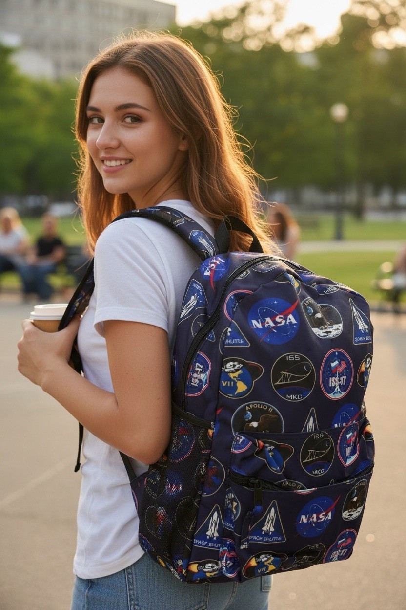 NASA Backpack Bioworld Apollo 11 Space Shuttle Patch Travel Book Bag