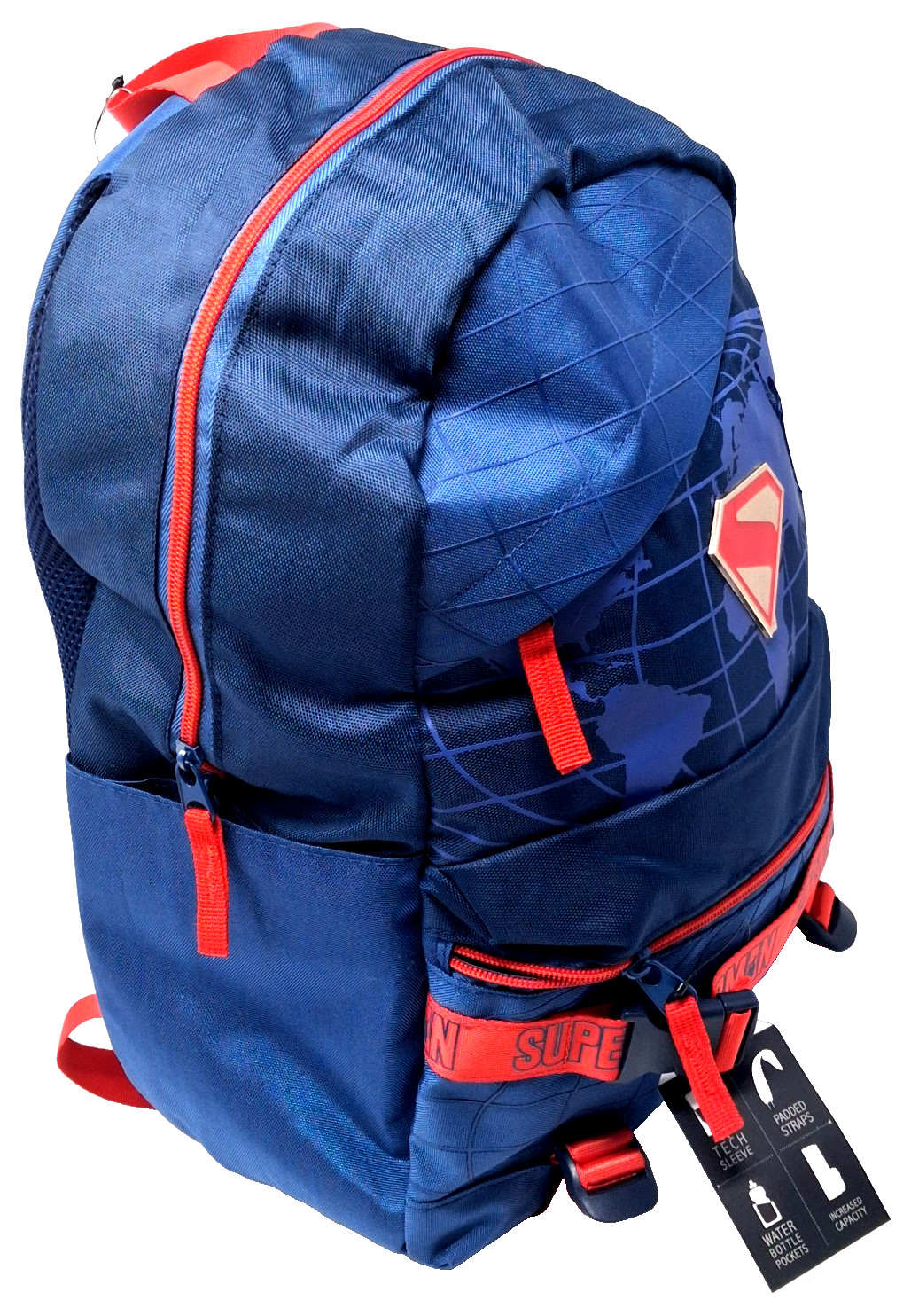 Bioworld DC Comics Superman Globe 18″ Backpack w/Tech Sleeve New With Tags