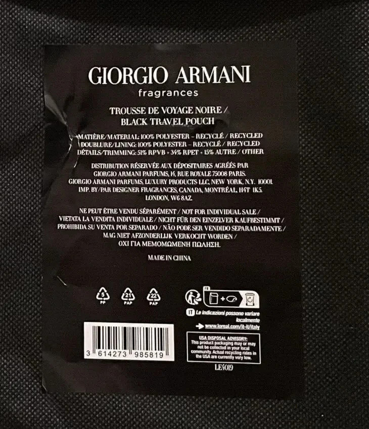 GIORGIO ARMANI CODE MENS LUXURY TRAVEL TOILETRY BAG MEN 9″ X 7″ X 2″ #J0-3