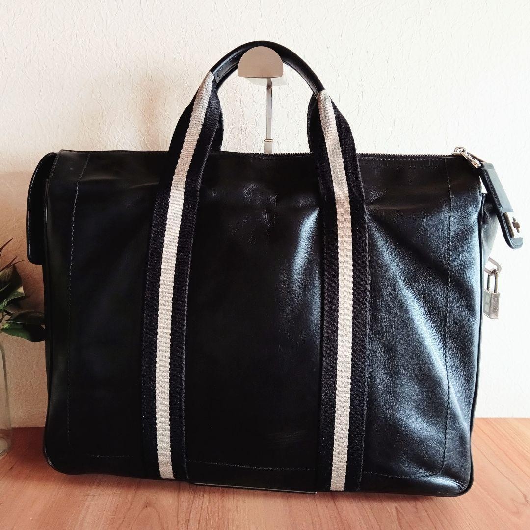 BALLY Trainspotting Hand Bag Briefcase Leather Black Unisex Used From Japan