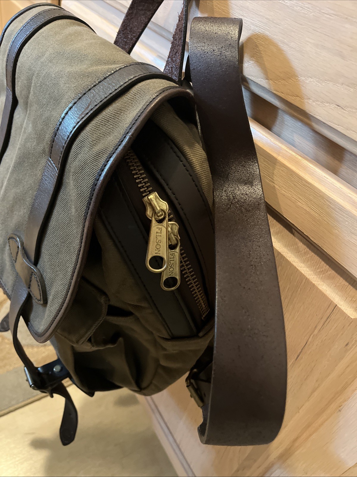 🔥 Filson USA Rucksack Backpack Bag Rugged Twill Otter Green Bridle Leather 262