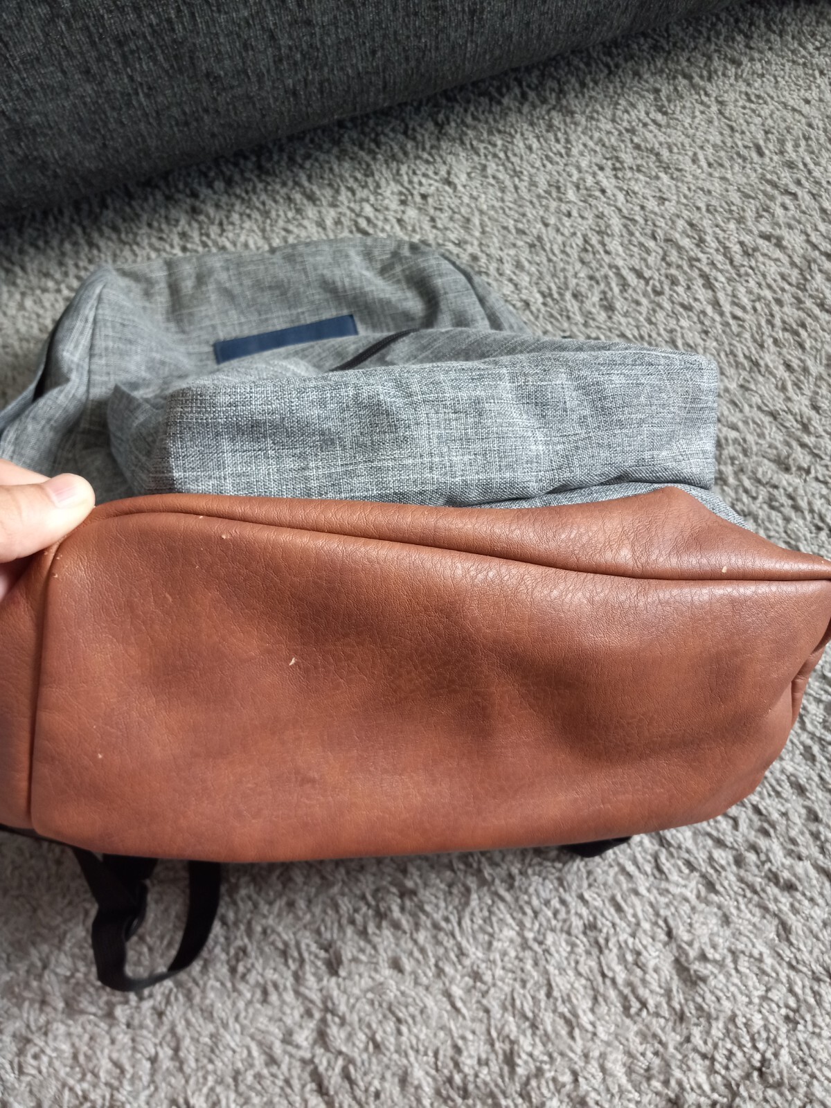 Jansport Backpack Cool Student Laptop Gray Faux Brown Leather