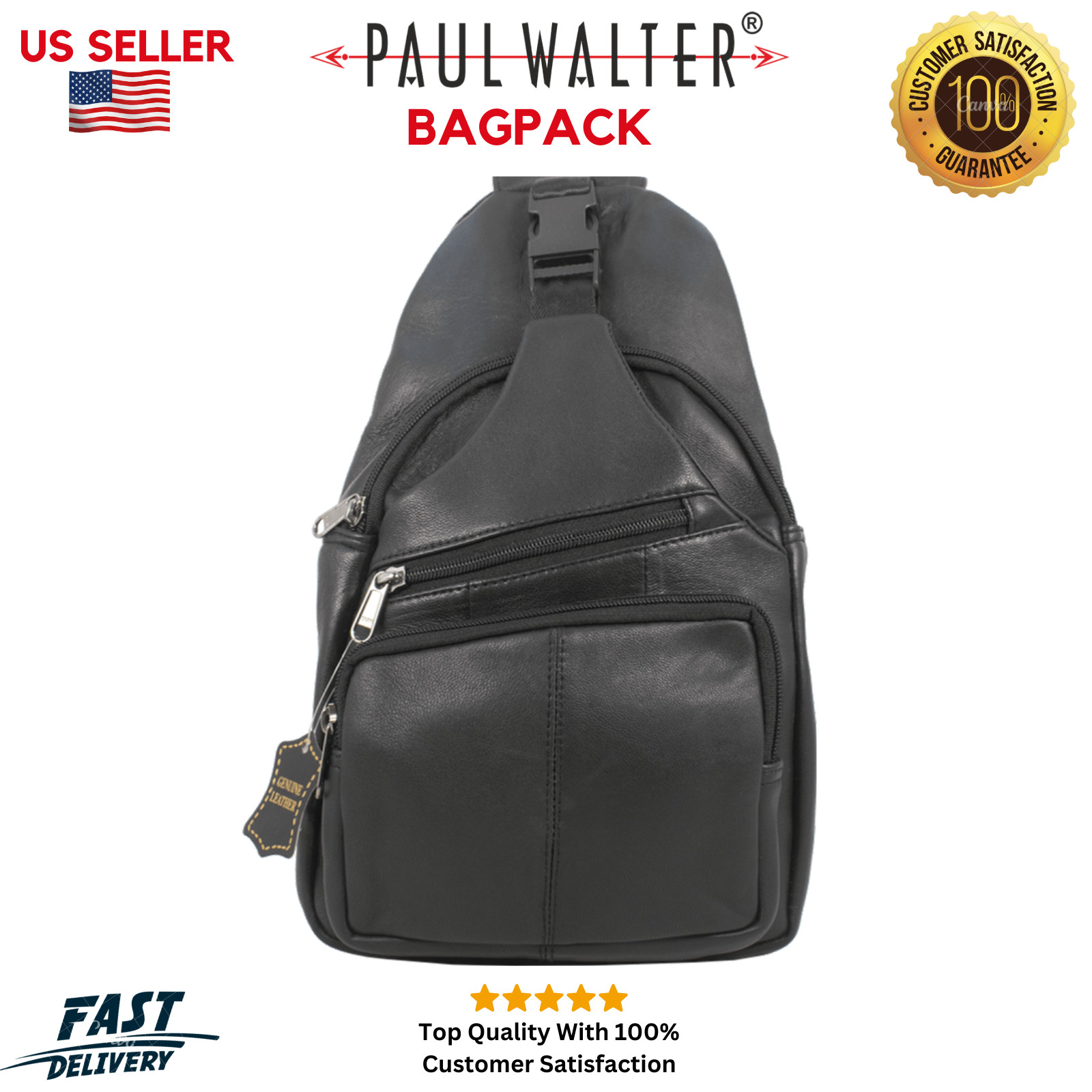 Men’s Genuine Leather Sling Bag – Crossbody Chest Backpack Travel Shoulder Bag