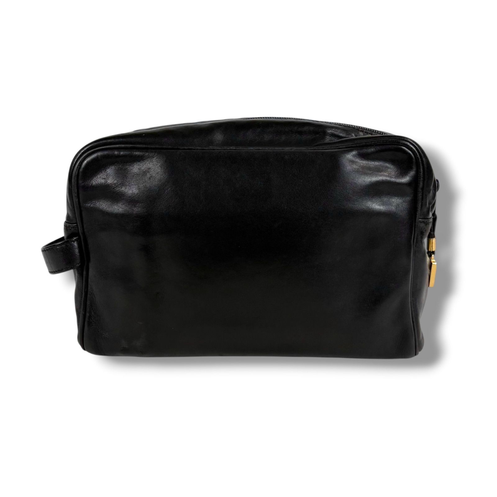LOEWE Black Leather Clutch Bag Anagram Logo Men’s Handbag Authentic