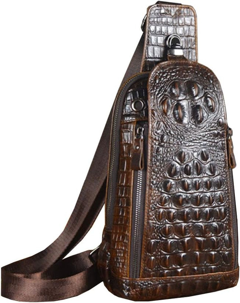 Crocodile Genuine Leather Sling Bag Backpack for Men Travel Outdoor Hunting Hiki