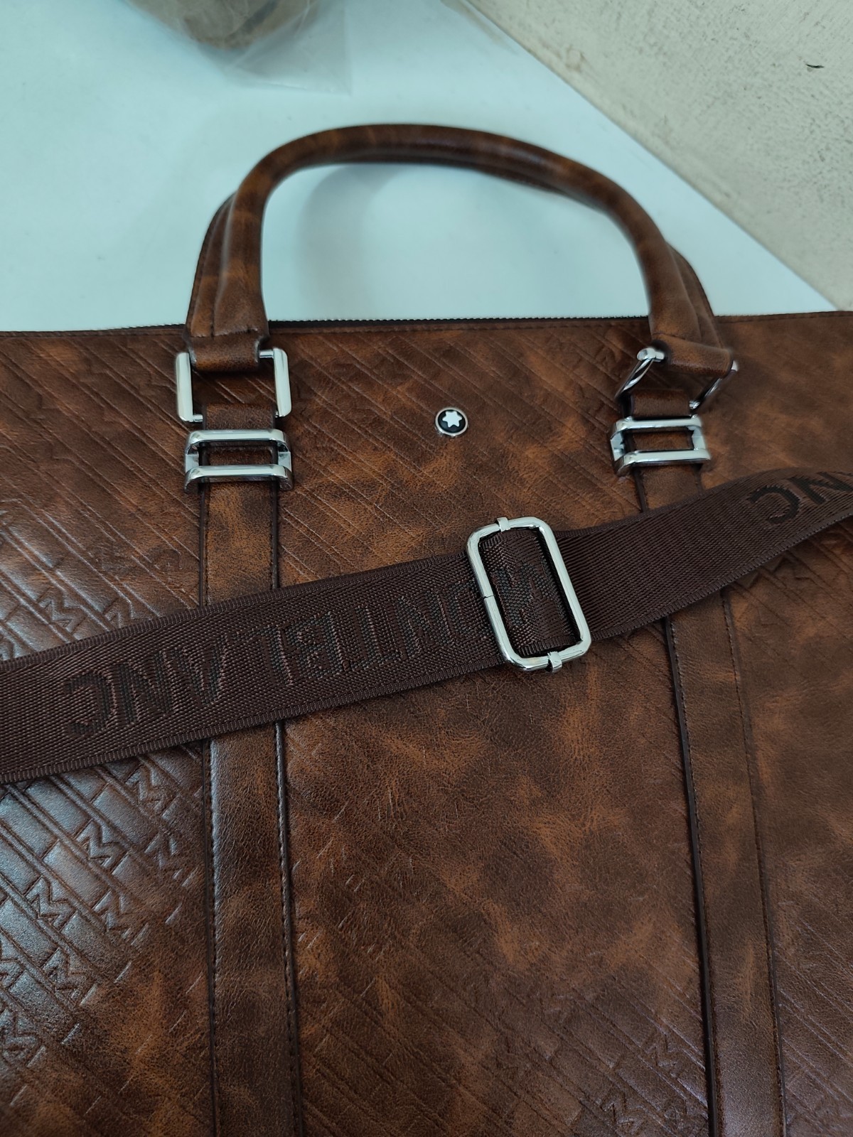 Montblanc Brown Color Leather Briefcase Laptop Bag| Adjustable Strap&Lightweight