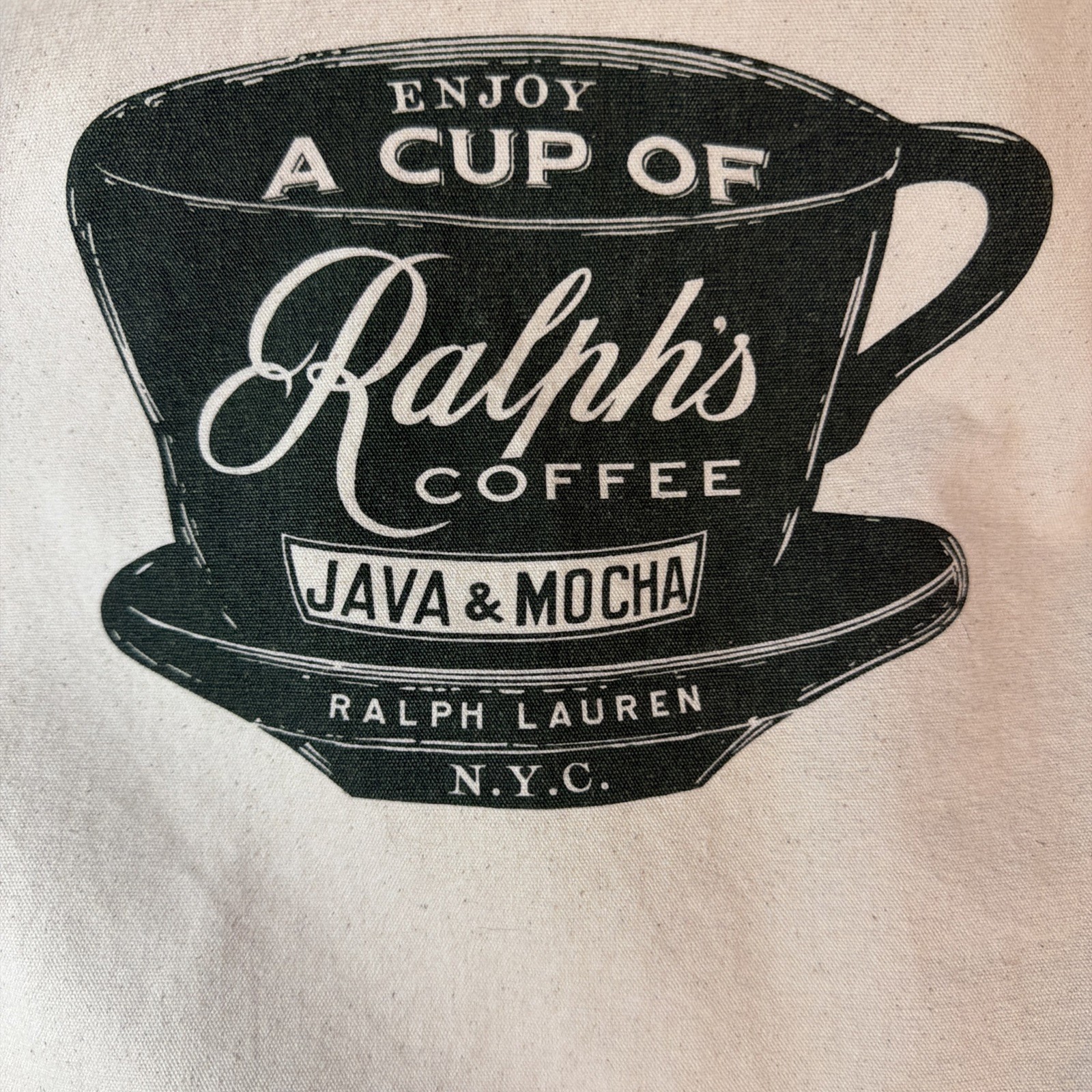 Rare Ralph Lauren Canvas Coffee Cup Logo Tote Shoulder Bag Cream From Japan