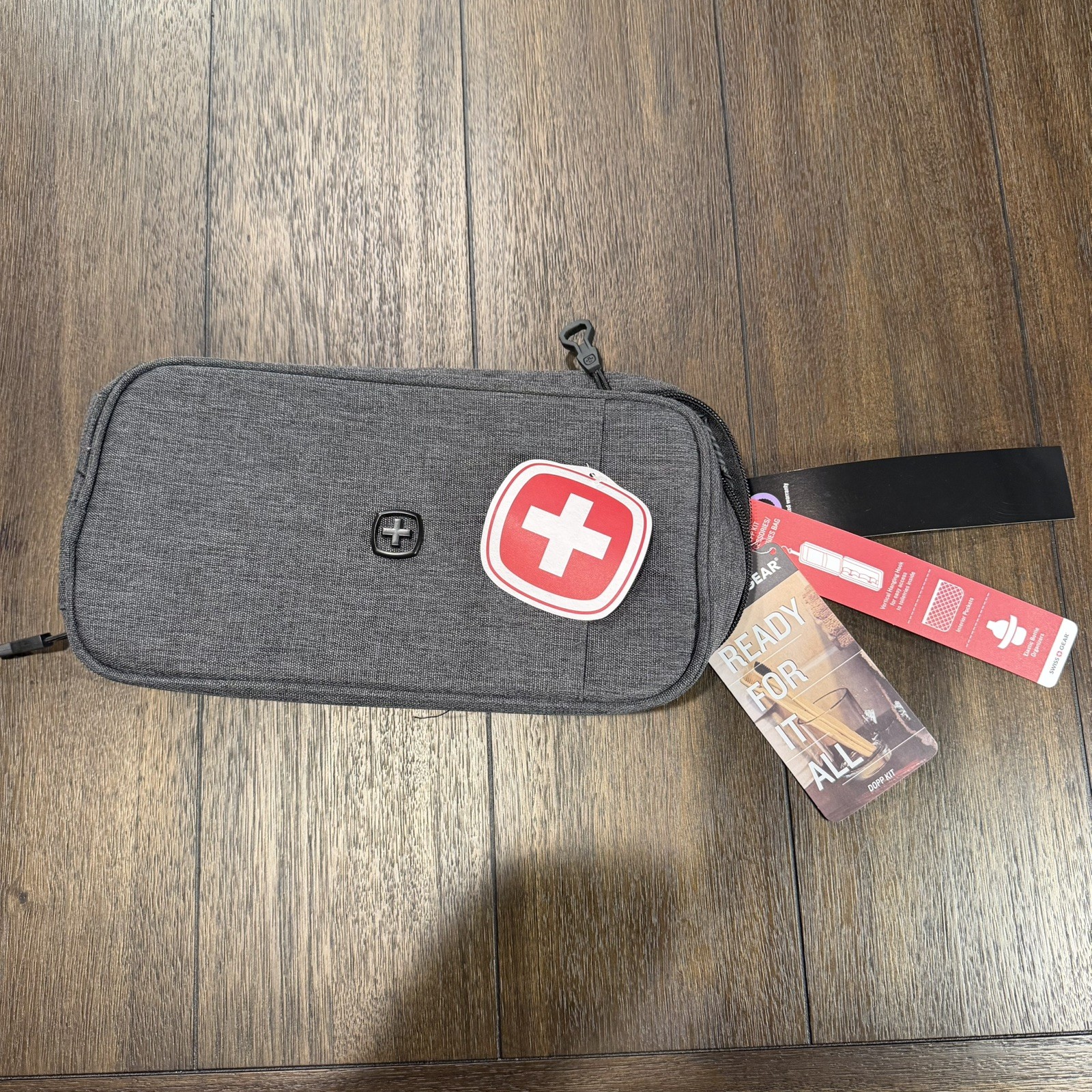 SWISS + GEAR Toiletries Convertible Hanging Hook Bag Heather Gray 11”x 6”x 3”