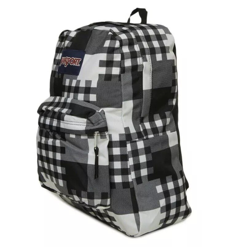 Jansport Superbreak Crossblock Checkered School Backpack Black White Book Bag