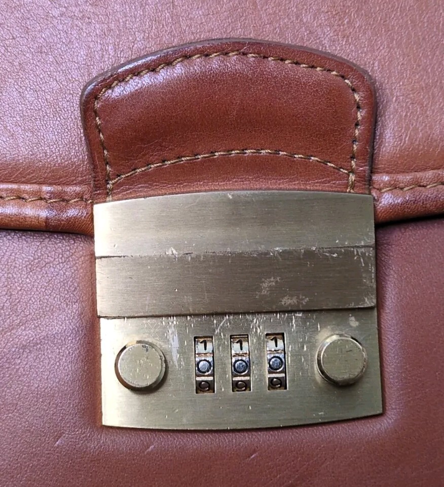 Vintage Coach British Tan Classic Portfolio Lock Briefcase Satchel Bag 16×12″