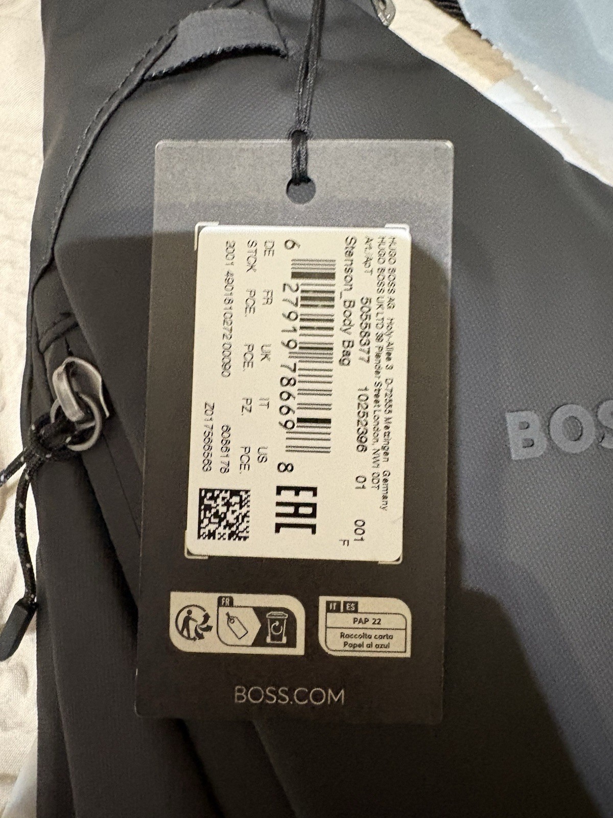 BOSS Men’s Black Backpack Reflective Details Zip Closure Shoulder Strap