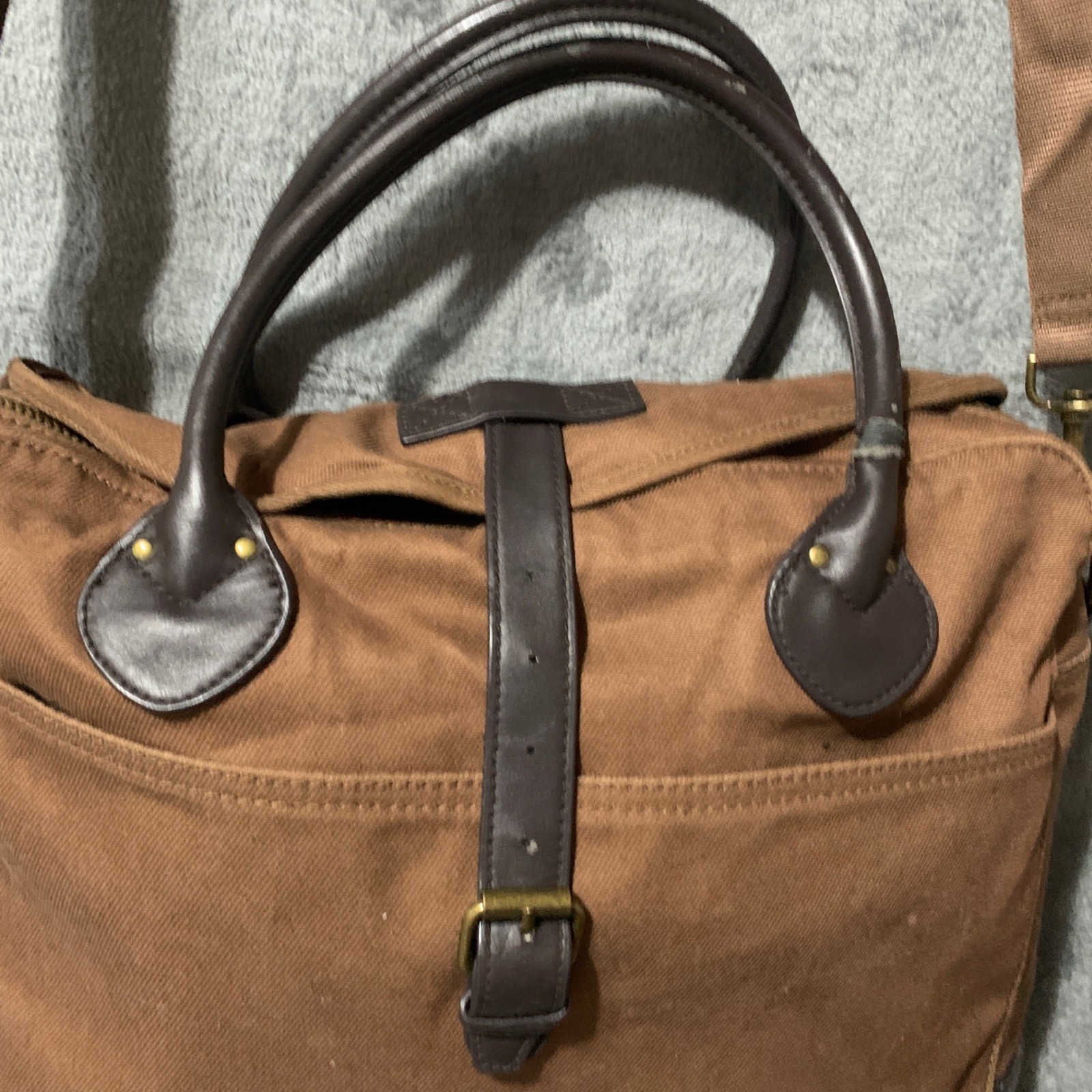 J. Crew Brown Canvas Messenger Bag Leather Trim Crossbody Satchel RN77388 Faw