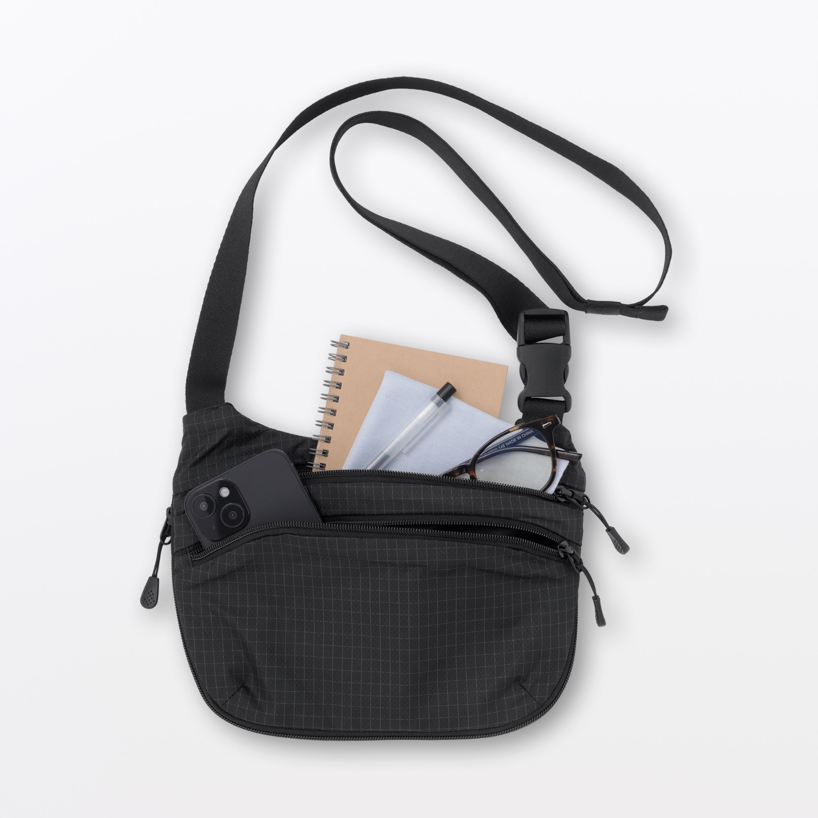 MUJI Water-Repellent Ripstop Mini Shoulder Sling Crossbody Bag Black NWT
