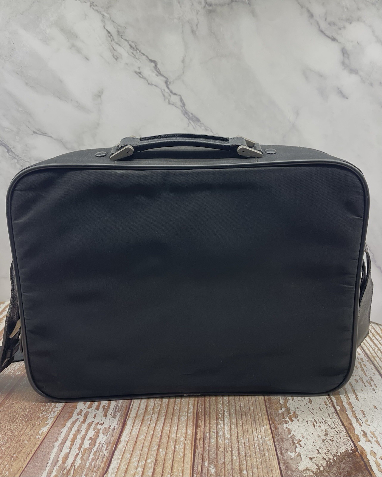 Authentic Prada Black Tessuto Nylon Briefcase Laptop Bag w/ Strap USA Seller