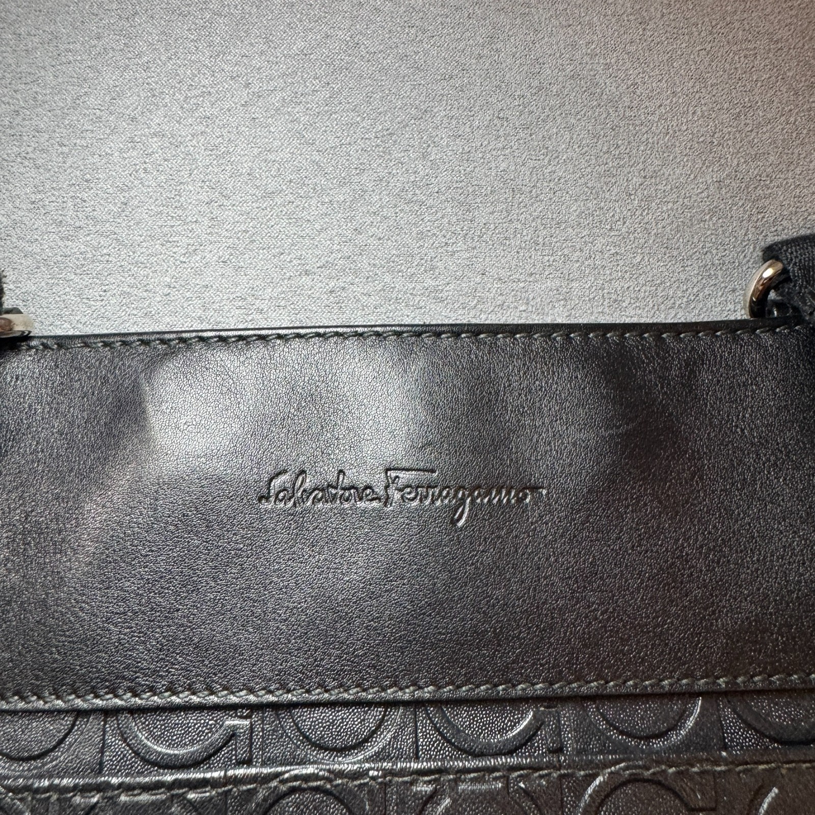 Salvatore Ferragamo Embossed Gancini Leather Crossbody Bag – Black Made in Italy