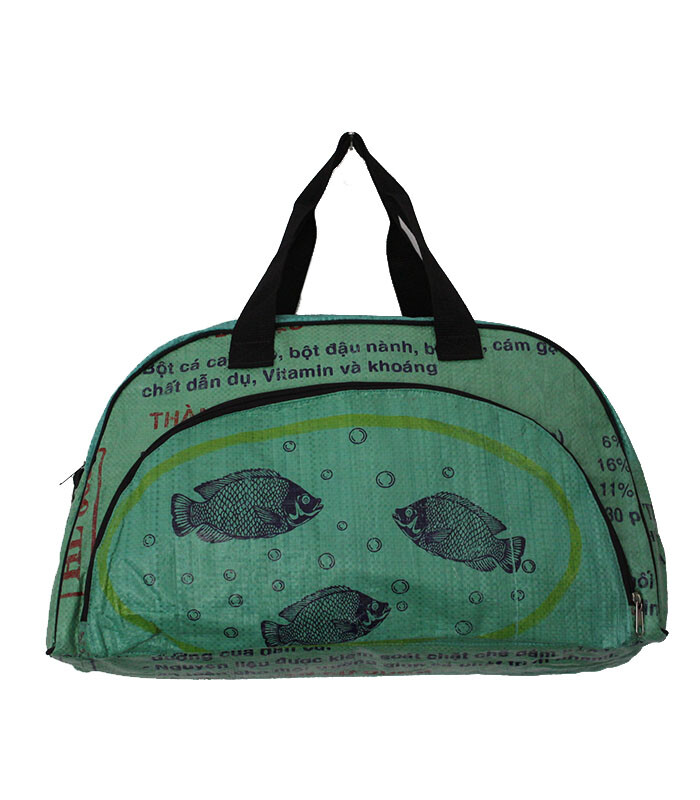 Fair Trade Upcycled Fish Feed Deluxe Cabin Size Travel Bag made in Cambodia