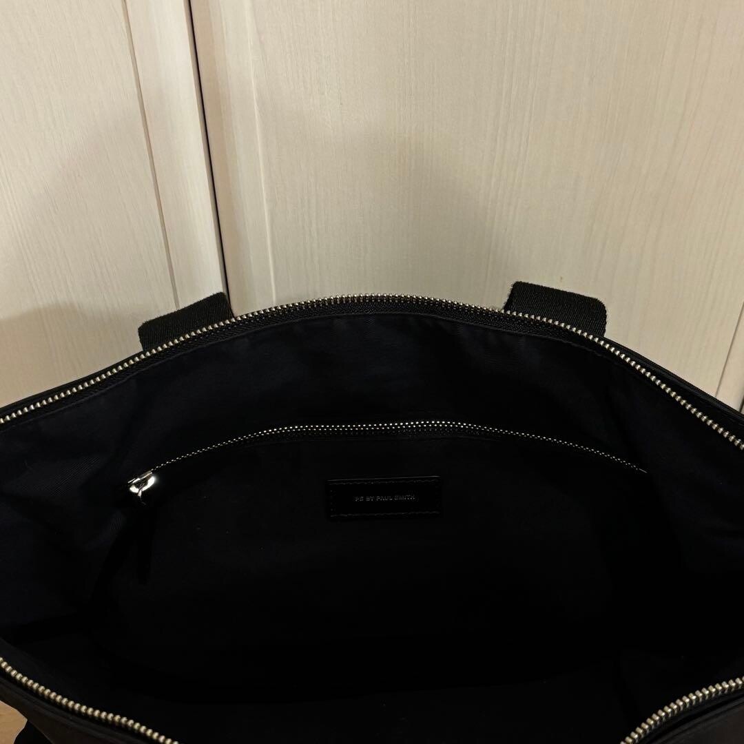 Paul Smith PS Black Canvas Tote Bag Multicolor Stitching Bottom Studs Men NEW