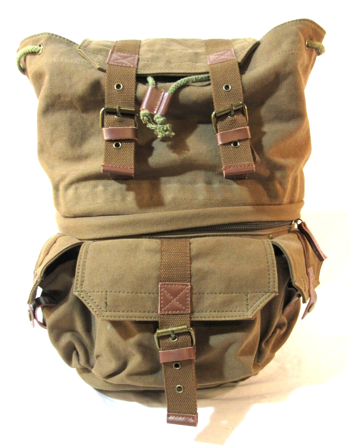 Outdoors Canvas Hiking Backpack Camera Bag Guang Tong Army Green w/Rain Cover