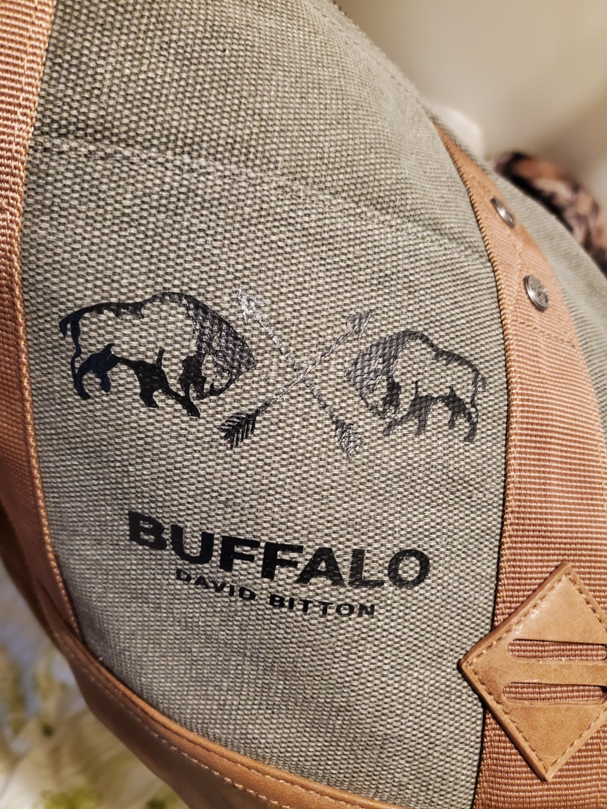 Buffalo David Bitton Messenger Laptop Tote Bag Canvas Leather Tan & Brown