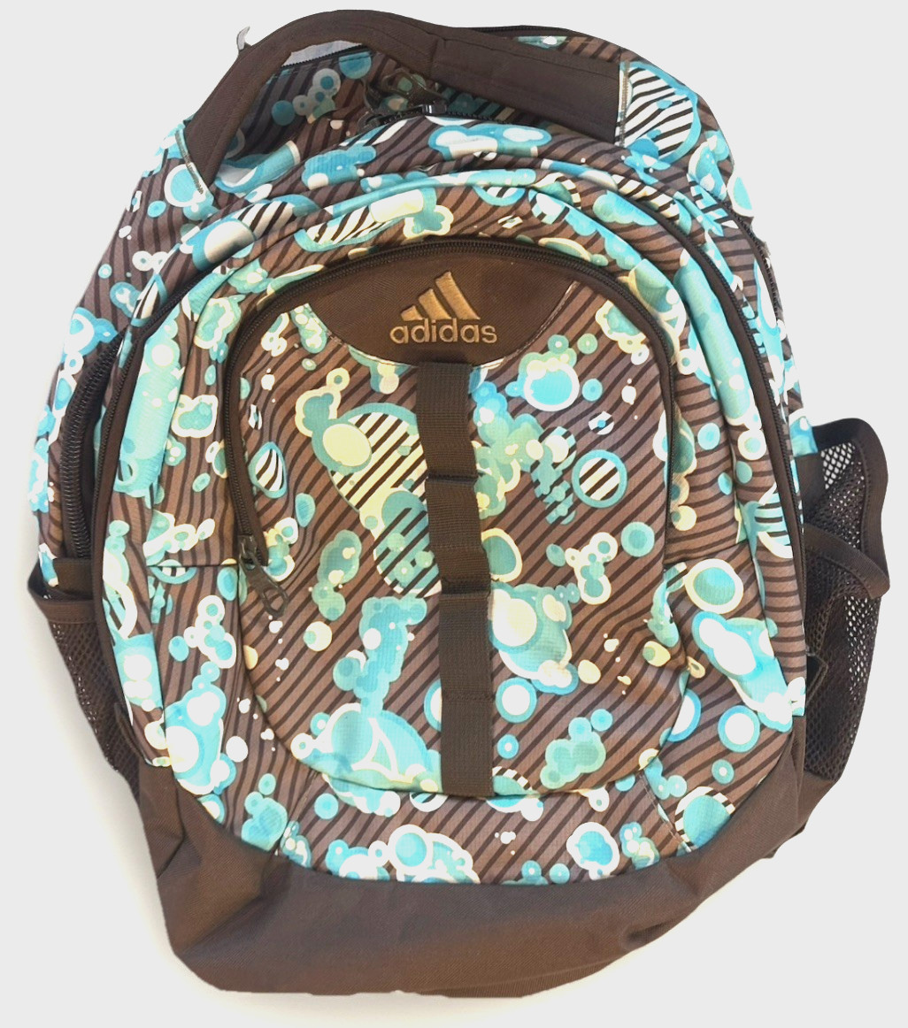 Adidas Backpack Multi-Pocket Load Spring Brown with Turquoise Blue White Bubbles