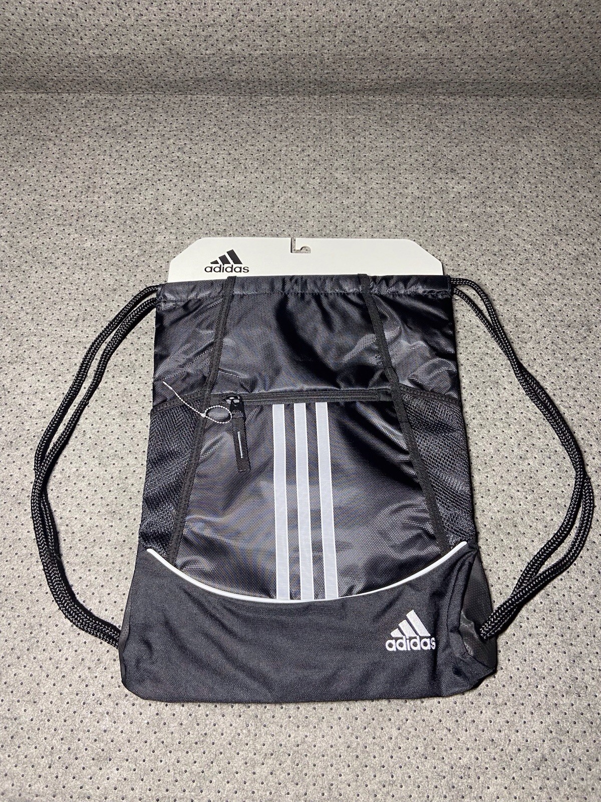 Adidas Alliance Sackpack Bag Sport Black 14×18 Drawstring Zip Pockets NWT