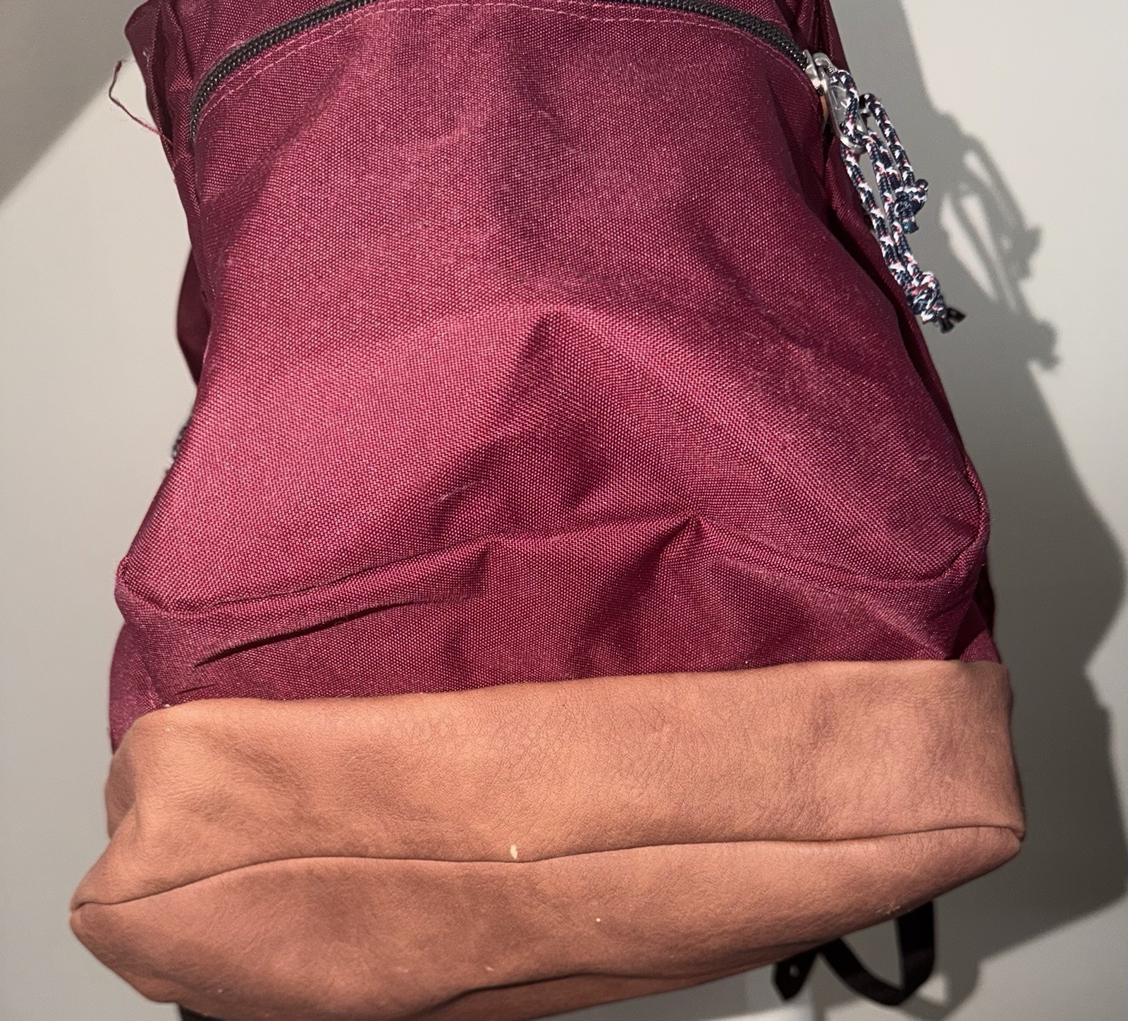 Jansport Cool Student Maroon Backpack With Brown Leather Bottom