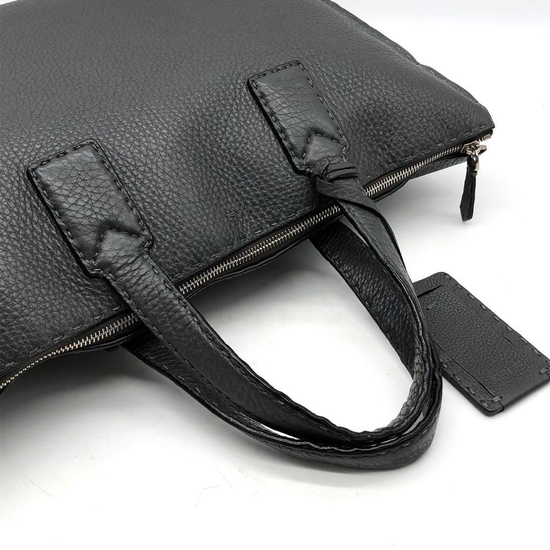 Fendi Selleria Briefcase Leather 2 Compartment Bag Charm Gray A4 Compatible