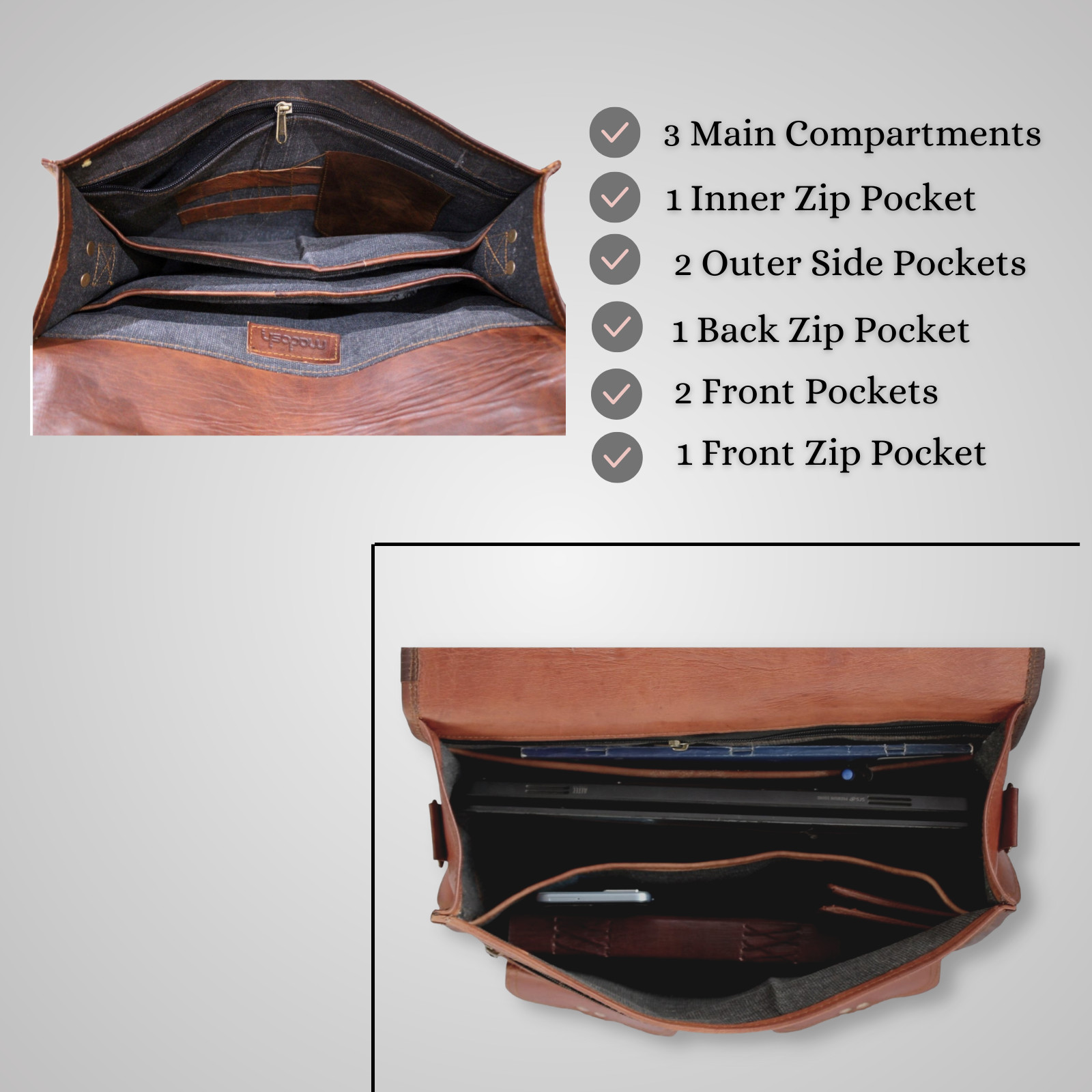 Men’s Laptop Briefcase Genuine Leather Messenger Bag Brown Shoulder Handbag 15″