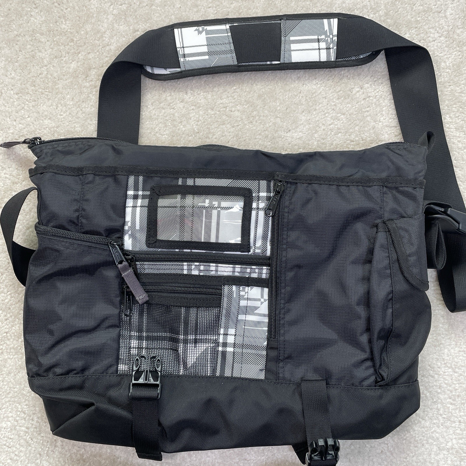 NWT L.L. BEAN Messenger Bag Shoulder Medium Strap Push Lock Logo Black Print