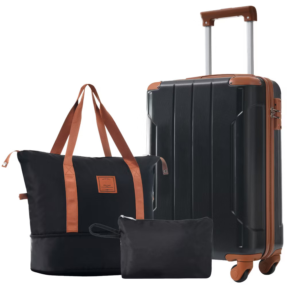Merax 20″ Carry-On Luggage 3-Piece Spinner Set with Duffel & Toiletry Bag,