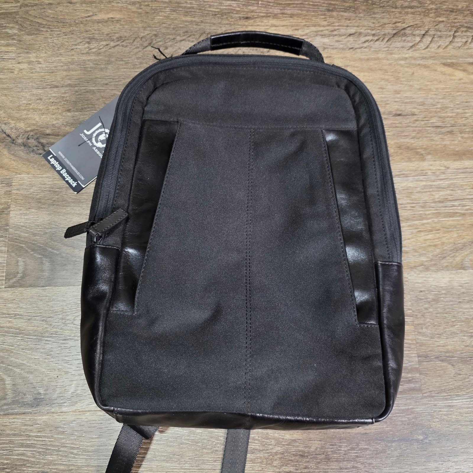 Joseph Abboud Mens OS Laptop Backpack Black Leather Trim Canvas Commuter Bag