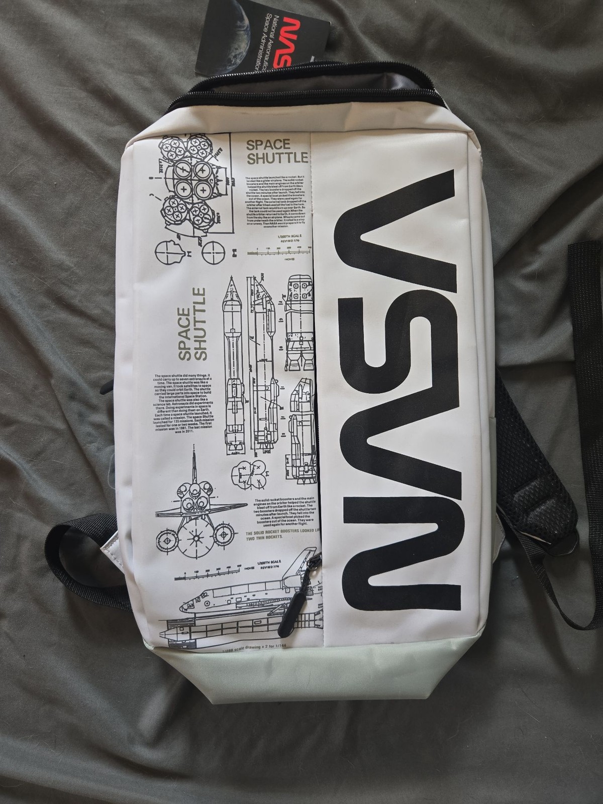 NASA Space Shuttle Blueprint Graphic Backpack with USB Port