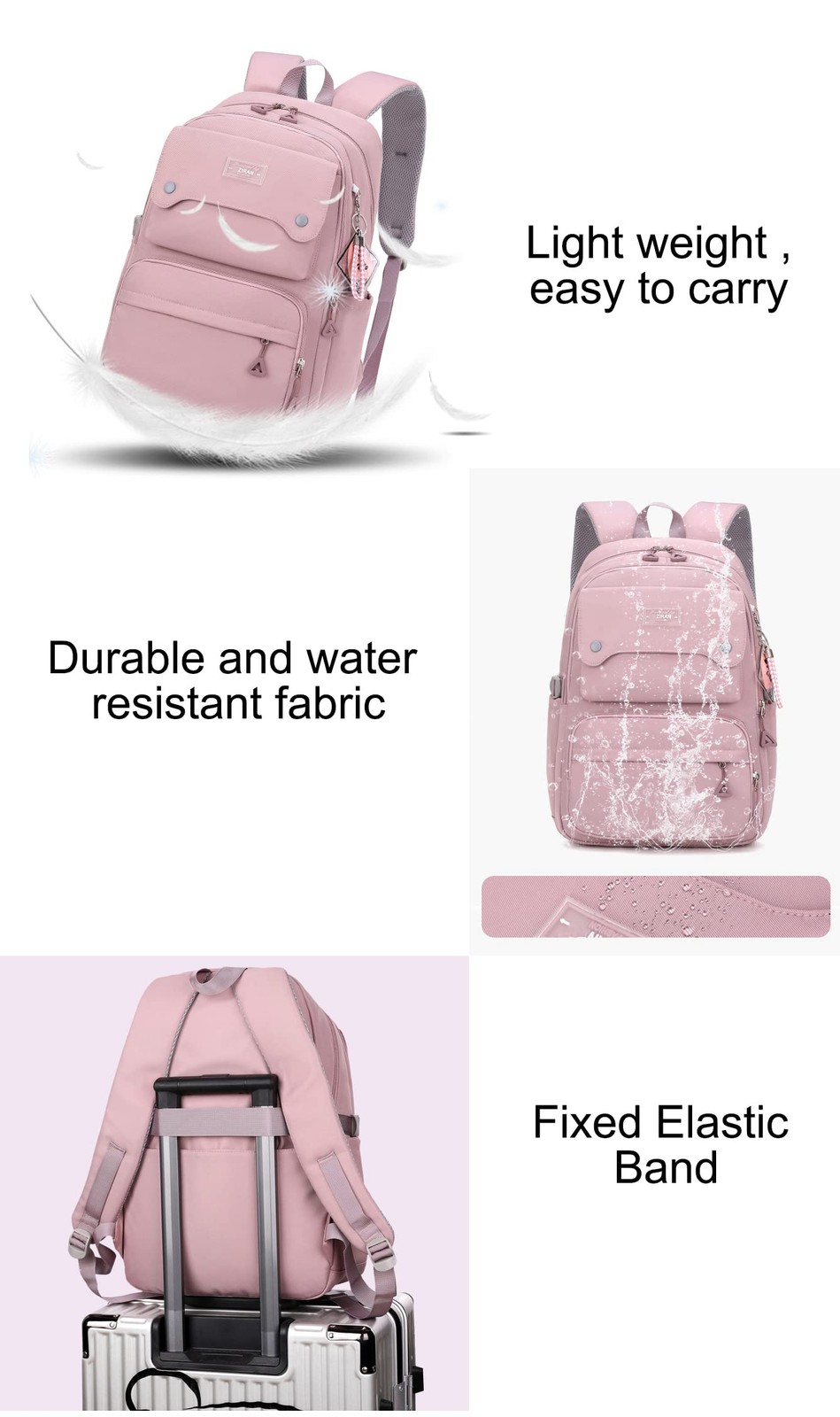Teen Girls Casual Backpack for High Middle School 26 Liters Black Color